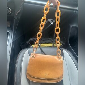 SOLD DO NOT BUY Prada Caramel Leather Shoulder Bag with Chain Strap